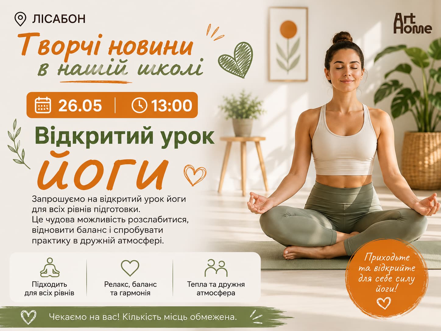Yoga Class Lisbon — Open Yoga Session for All Levels | ArtHome
