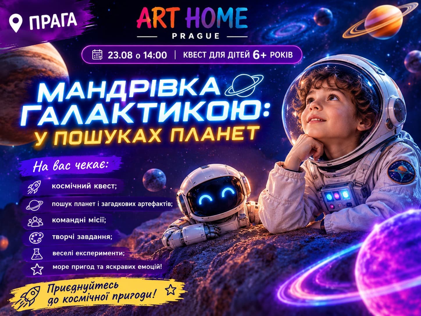 Kids Quest in Prague on August 23 — “Journey Through the Galaxy” | Art Home