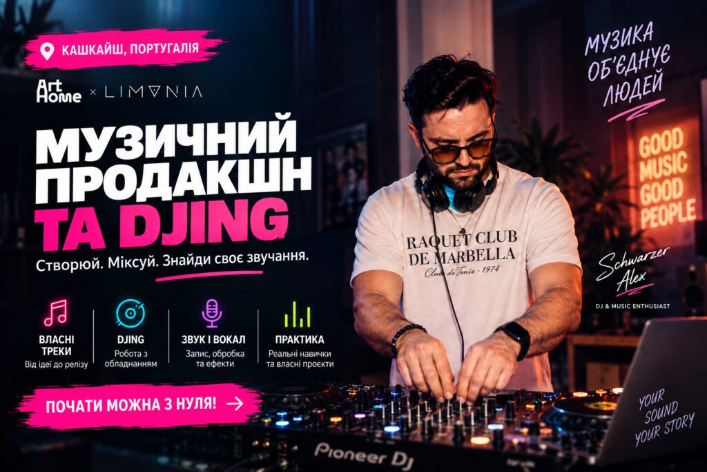 Музичний продакшн та DJing в ArtHome Кашкайш у співпраці з Limonia School.